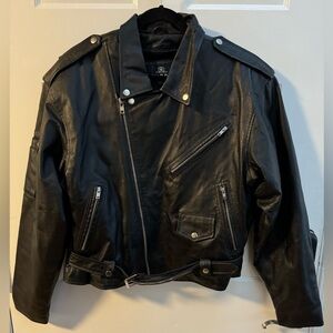 Leather Biker Moto Jacket Custom Embroidered Eagle Motorcycle Lined Unisex Mediu